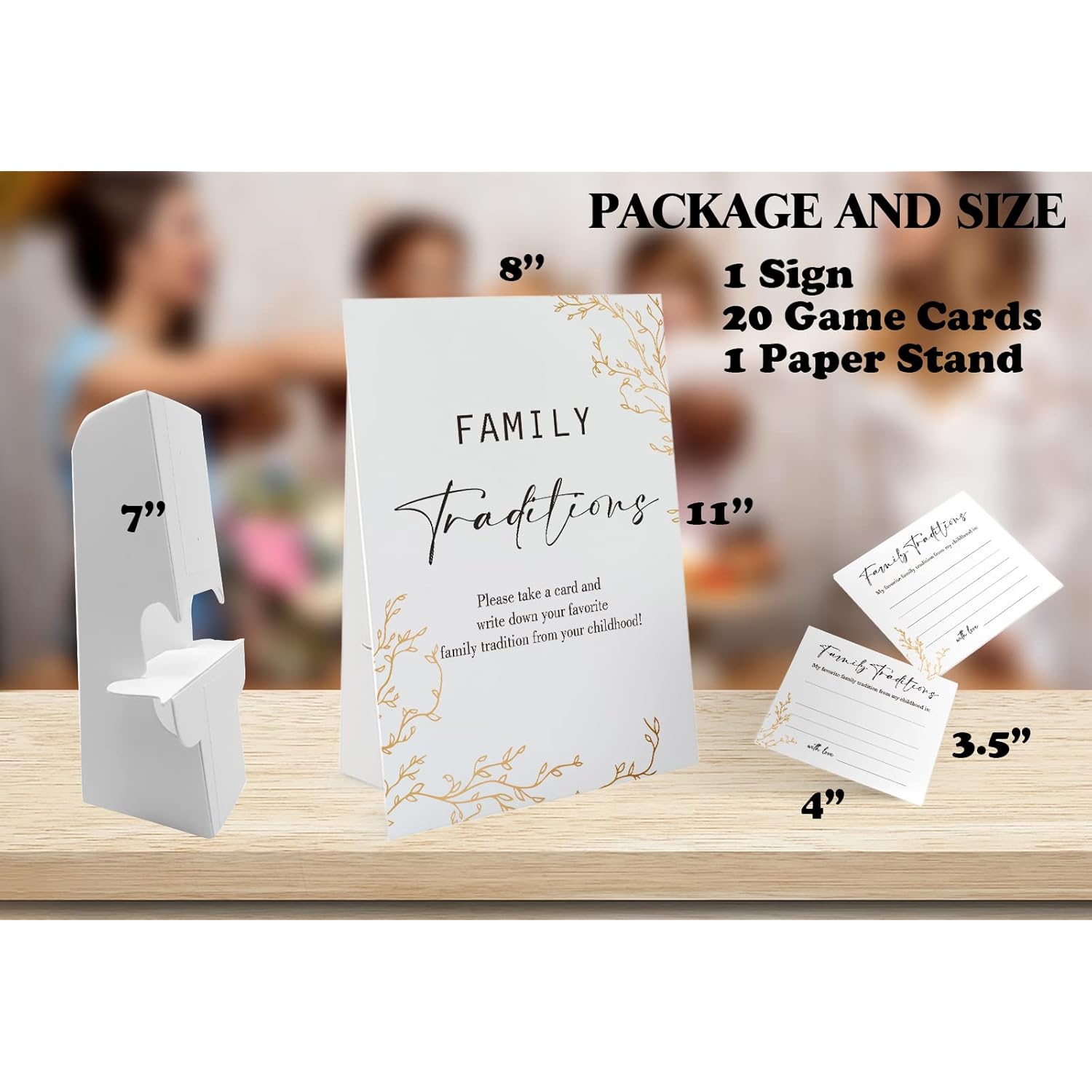 Golden Theme Favorite Family Traditions Baby Shower Games Set(1 Sign And 20 Cards), Games For Baby Shower, Wedding Shower, Bridal Shower, Game Night, Gender Reveal Party, Family Day Decorations 20