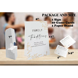 Golden Theme Favorite Family Traditions Baby Shower Games Set(1 Sign And 20 Cards), Games For Baby Shower, Wedding Shower, Bridal Shower, Game Night, Gender Reveal Party, Family Day Decorations 20