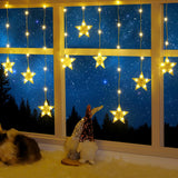 Christmas Window Lights, 76Leds 9 Star Curtain Lights, Warm White&Multicolor, Ip65 Waterproof, Timer & Memory Function,