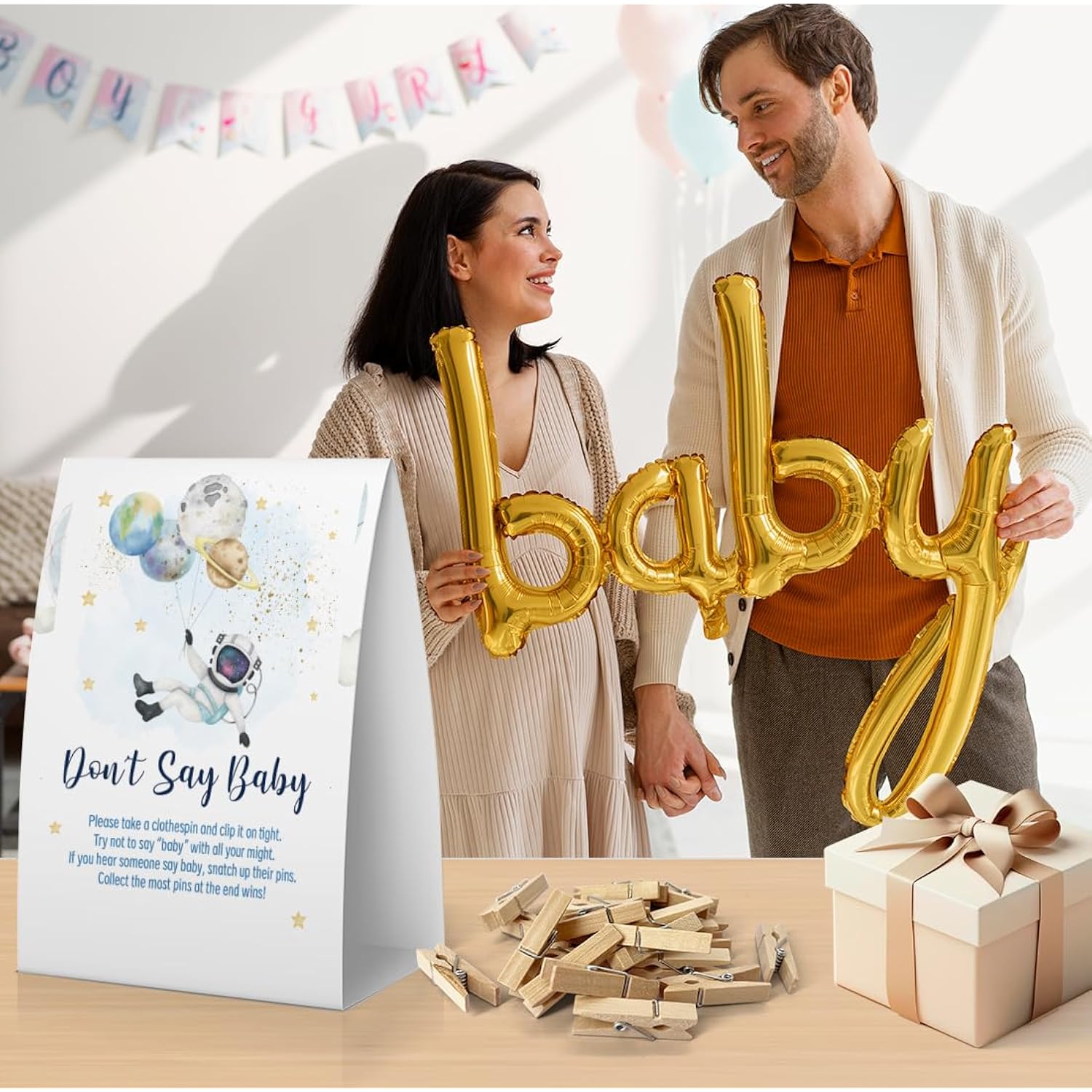 Don'T Say Baby Baby Shower Game, Outer Space Baby Shower Decoration, Astronaut Don'T Say Baby Sign, Fun Baby Shower Games, Clothespins For Baby Shower-Dsba12