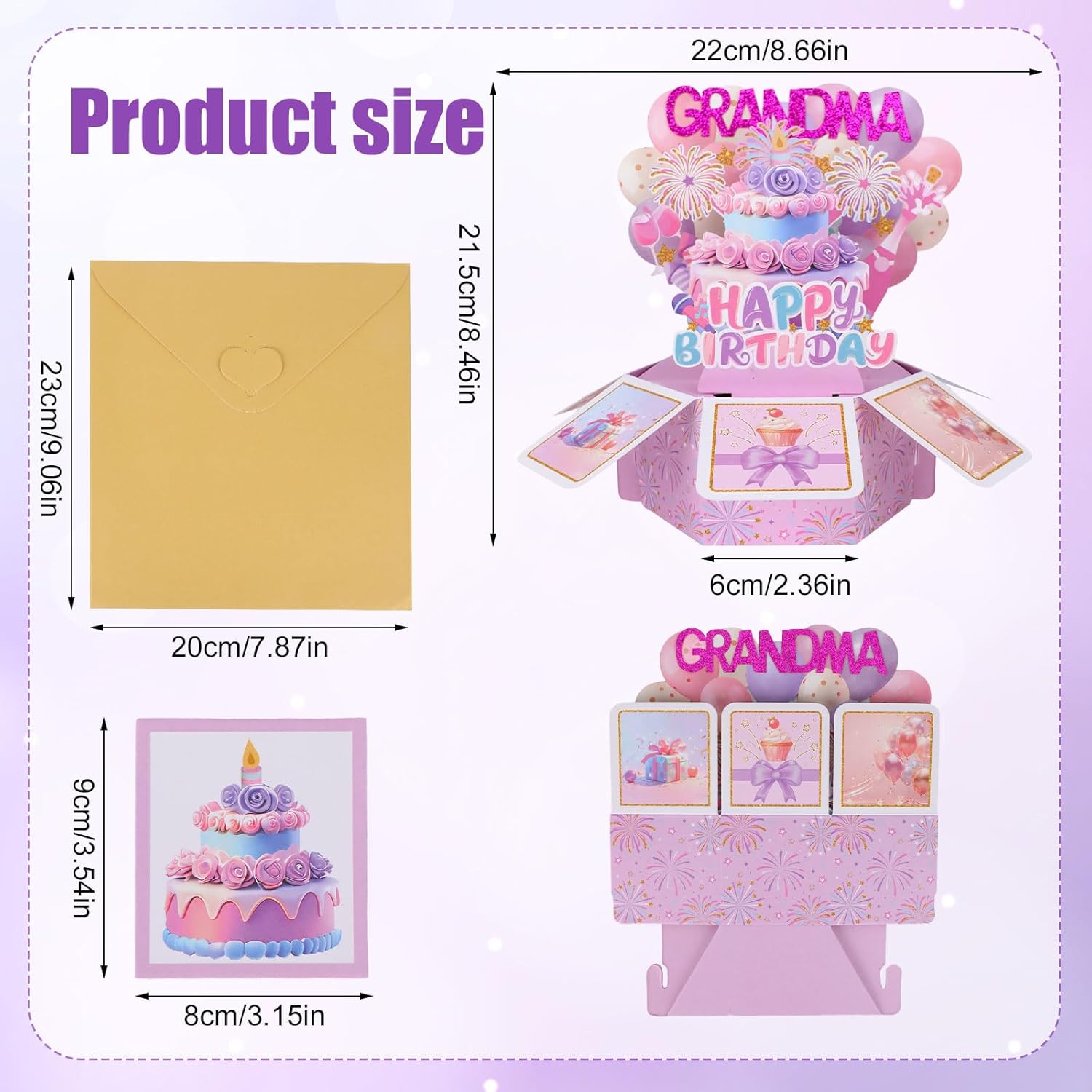Happy Birthday Grandma Pop Up Card, Colorful Pop Up Greeting Card For Great Grandma Creative Birthday Gift Popup Box Creative Gifts Envelope For Granny Grandmother