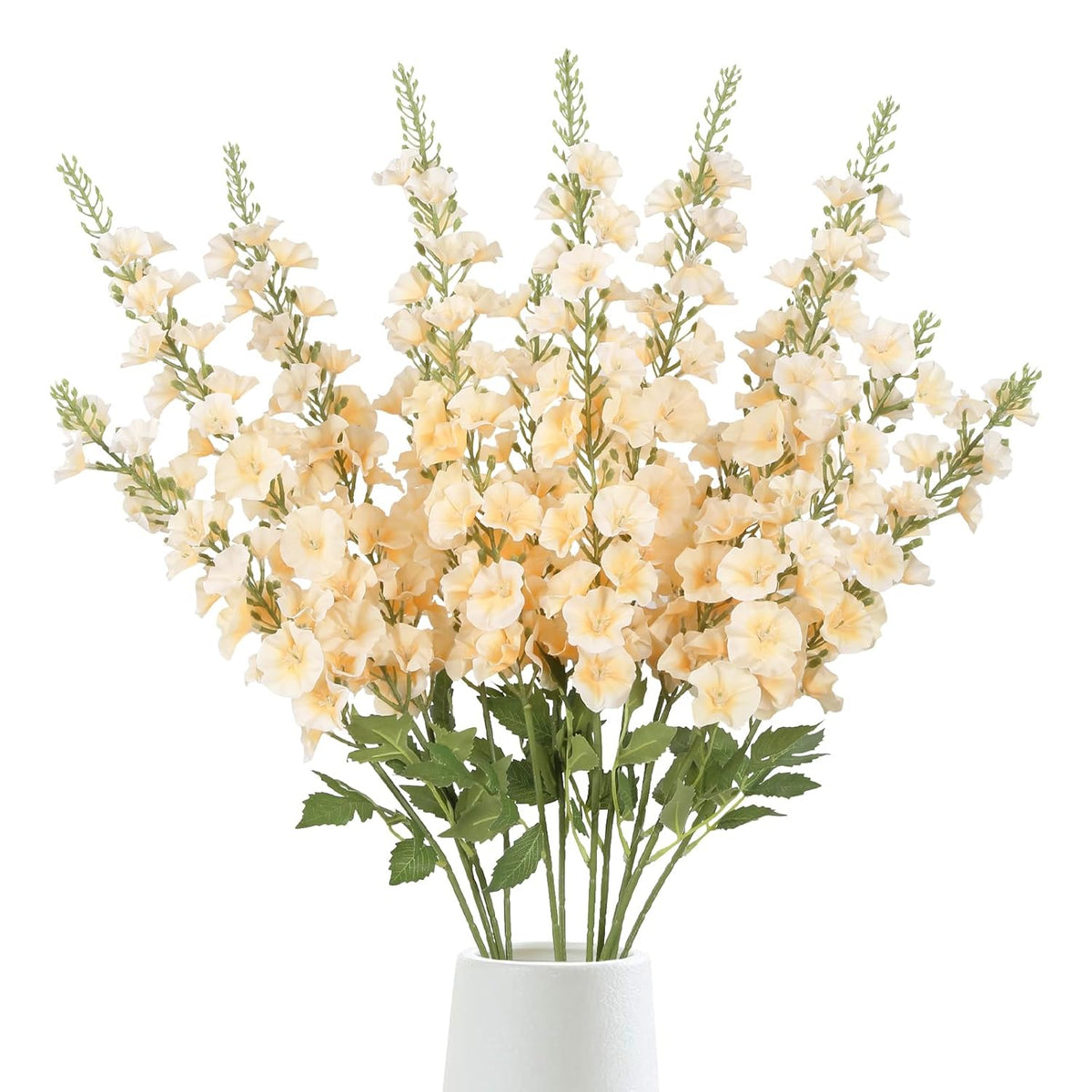 6Pcs Morning Glory Artificial Flowers 38.2'' Champagne Flowers Faux Gladiolus Stems Long Flowers For Tall Vase Home Wedding Party Decor(Champagne)