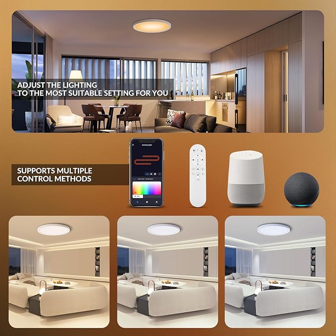 2 Pack Smart RGB LED Ceiling Lights WiFi Remote Alexa Google Flush Mount