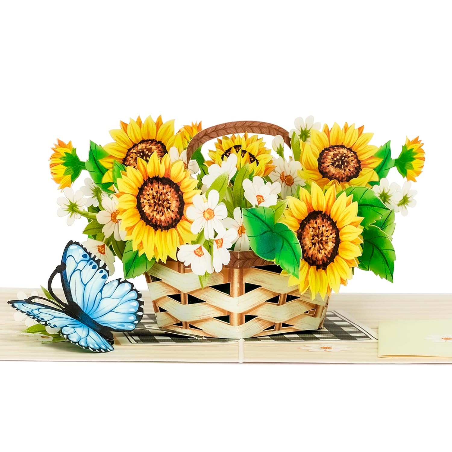 Sunflower Pop Up Card, Butterfly, Flower Basket, 3D Greeting Card, Gifts For Birthday, Mothers Day, Valentines Day, Mom, Wife, Girlfriend, Sister, 5X7 - Includes Envelope And Message Note