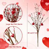 Valentine Picks, 4Pcs Heart Shaped Artificial Red Berry Twig Stem Branches With Red Pink Heart, Valentine’S Day Gifts For Anniversary Flower Bouquets Wedding Party Home Decor