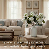 Real Touch Hydrangea Flowers 5 Stems (15 Heads) Artificial, Small Faux Hydrangea Flowers With Stems For Table Decor, Mini Silk Floral Arrangements Bouquet, Hortensias Artificiales, Snowball Viburnum