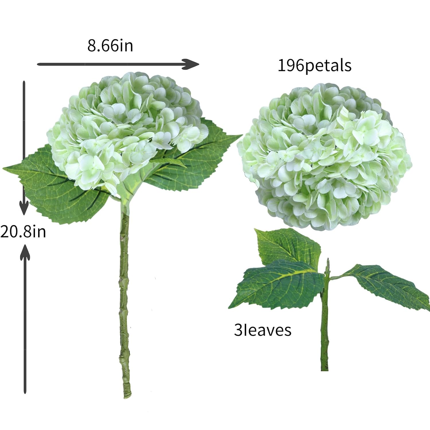 Green Hydrangea Artificial Flowers - High-End 22.5Cm Oversized Heads (4Pcs) | Real-Touch Design | Perfect For Christmas, Weddings, Home Decor, Parties & Outdoor Use (Light Green)