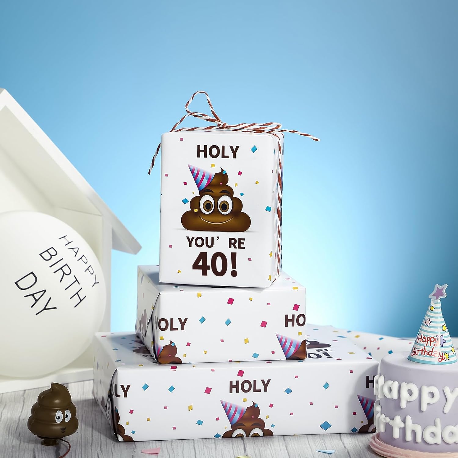 Funny 40Th Birthday Wrapping Paper Sheet - 6 Sheets Holy Shit You'Re 40 Design Folded Flat For Birthday, Party, Prank - 19.7 Inch X 27.5 Inch Per Sheet