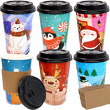 24 Pcs 16 Ounces Christmas Disposable Coffee Cups Merry Christmas Paper Cups With Lids And Sleeves For Holiday Cold Beverage Hot Chocolate Drinks Xmas Dinner Party Tableware Decorations Supplies