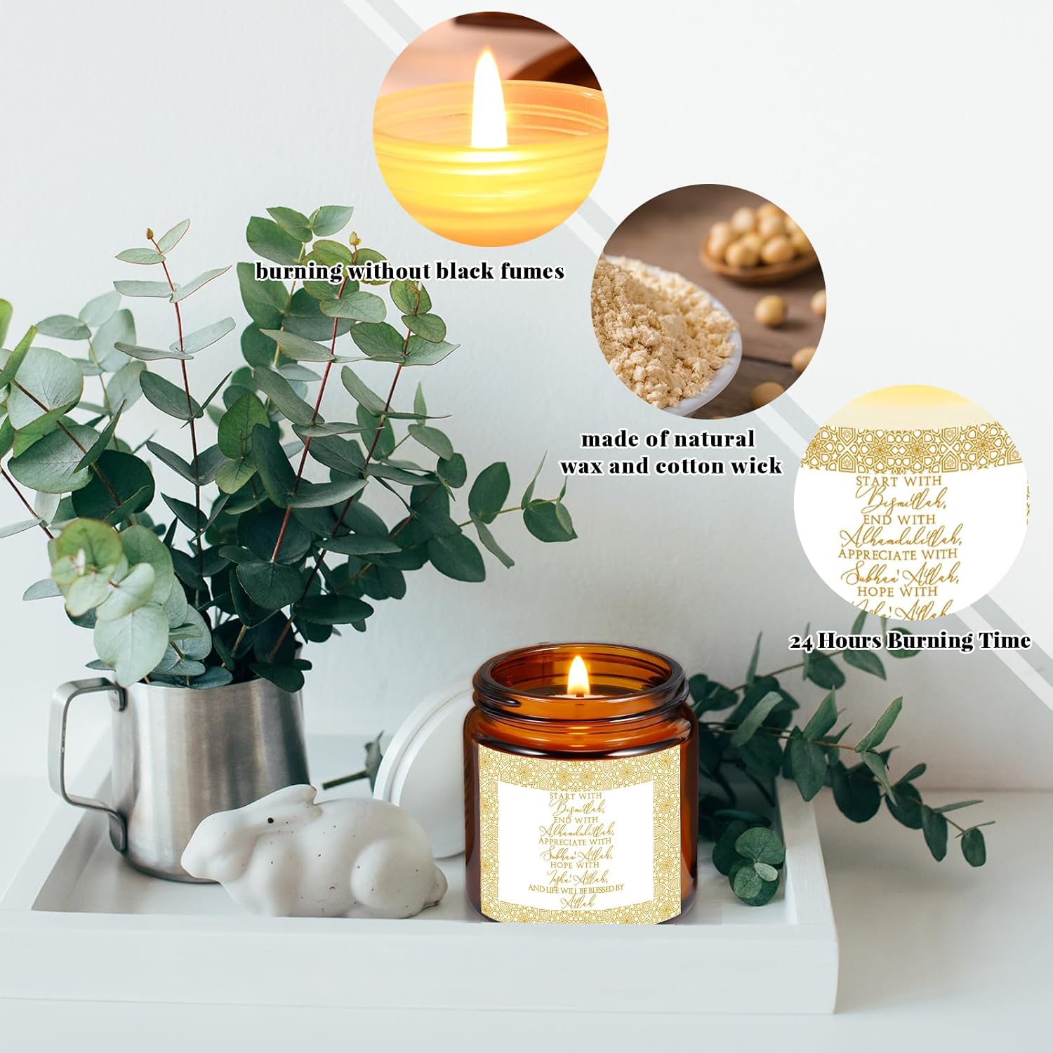 6 Pcs Ramadan Gifts For Women Men 3.5 Oz Rustic Scented Soy Wax Candles Islamic Muslim Candles With Signs Mubarak Eid Islamic Meditation Table Decoration For Islam Paty Favor (Brown)