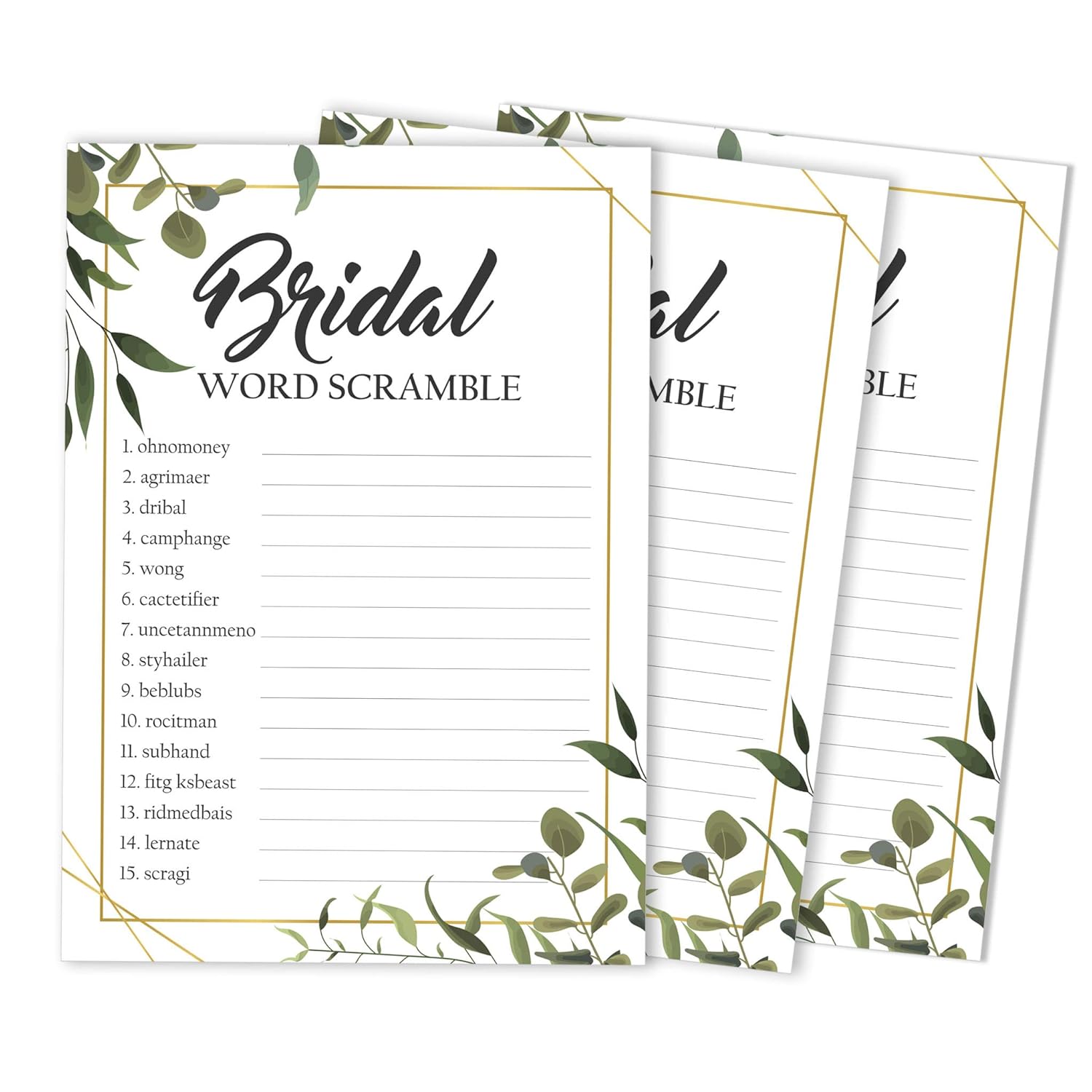 Scramble Bridal Shower Game Cards Greenery Party Wedding Supplies 50-Pack Wedding Word