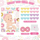 Pin The Pacifier Baby Shower Game Baby Shower Party Decorations Include Large Poster 24 Pacifier Stickers Blindfold Game Set For Birthday Party Decor Supplies (Donut)