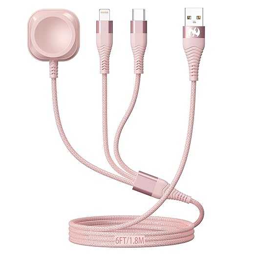 6FT 3 in 1 Apple Watch Multi Charging Cable Nylon Braided USB A Lightning USB C