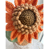 Handmade Crochet Sunflower In Flowerpot, Artificial Knitted Flower Decoration, Orange And Green, Home Office Desk Decor Gifts For Ladies Holiday, Car Dashboard Decorations, Handwoven Flowers