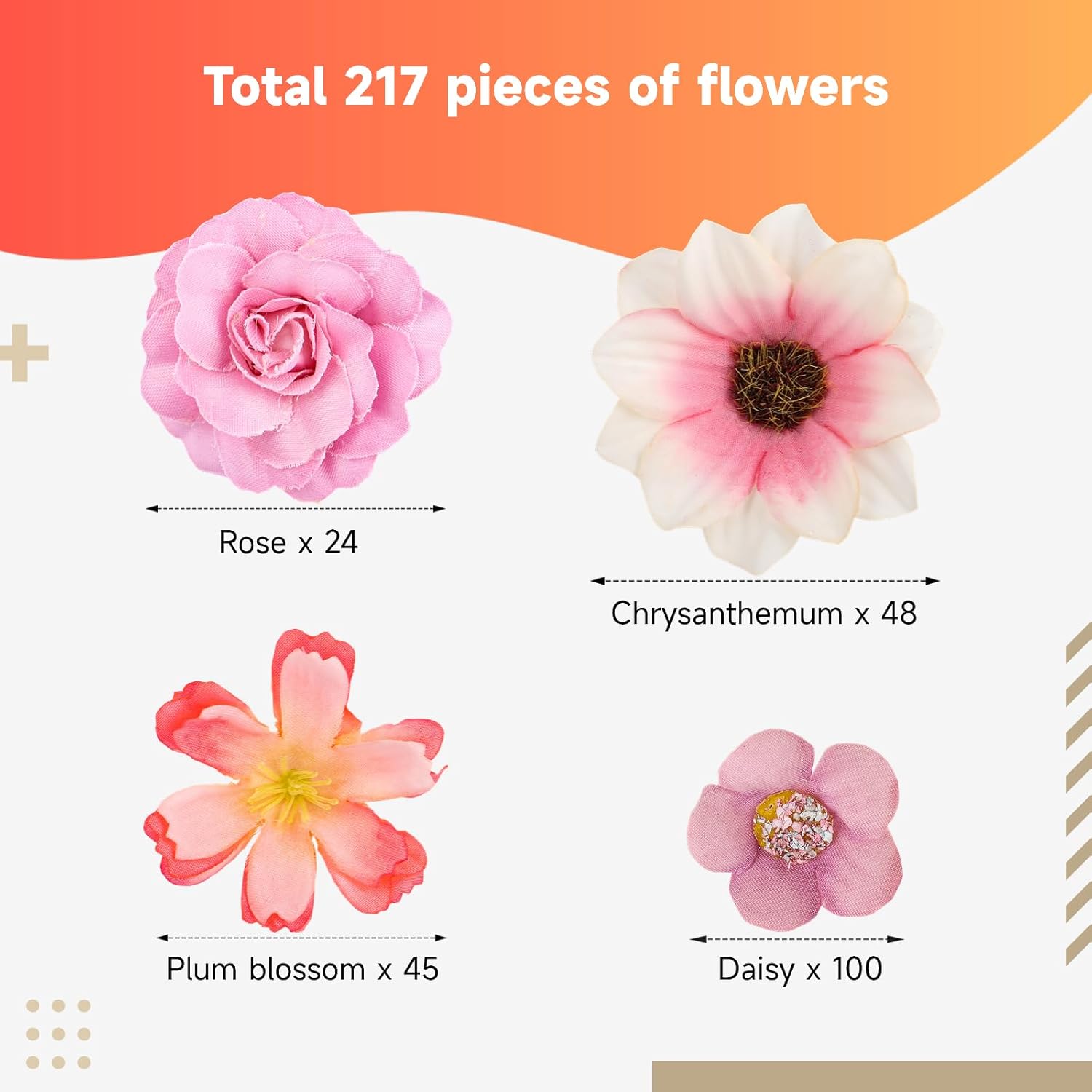 217 Pcs Mini Artificial Silk Flowers, Fake Rose Daisy Faux Flowers For Crafts, Rose Flowers Sunflower Daisy For Wedding Decoration And Daily Embellishment