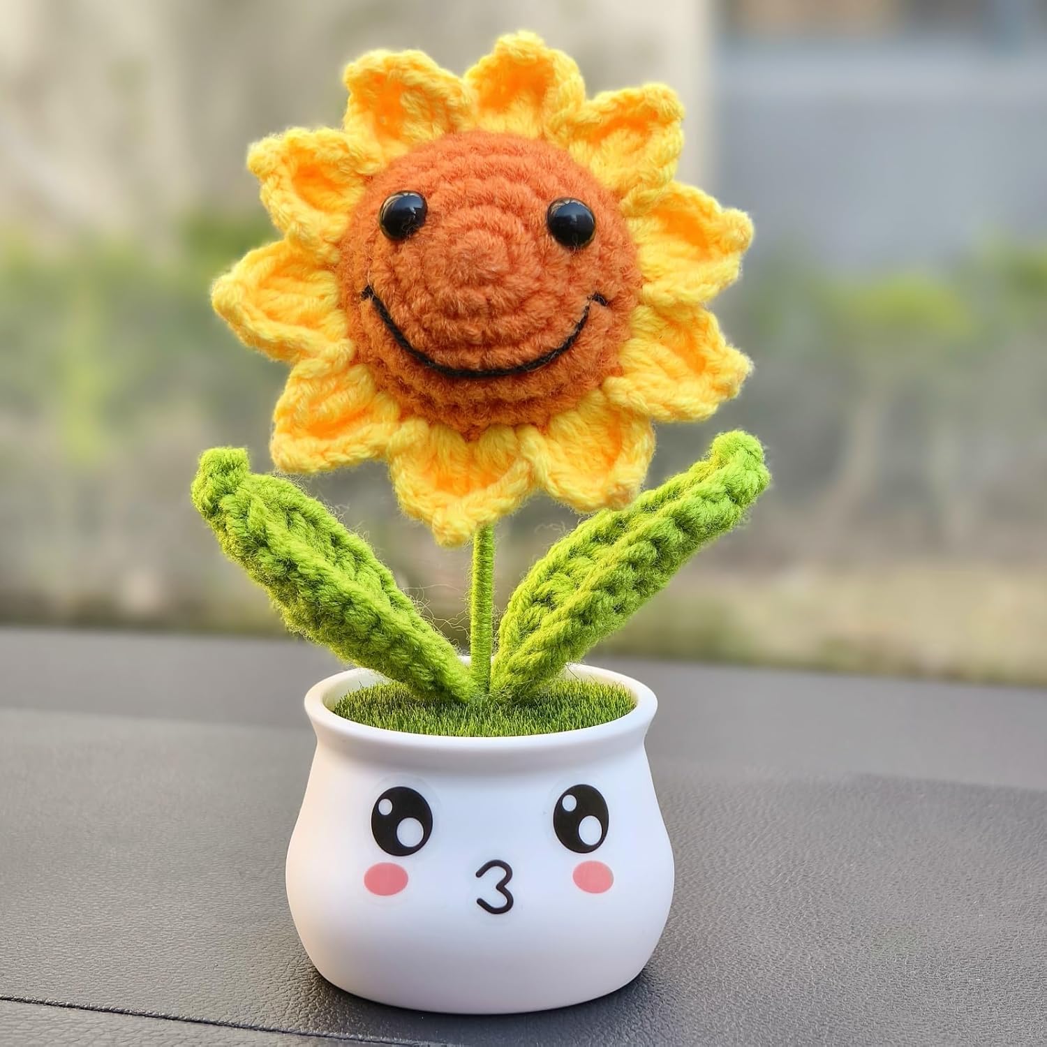 Crochet Sunflower Gifts For Women, Artificial Sun Flower For Office Desk Car Dashboard Decor, For Women Birthday (1 Sunflower - M)