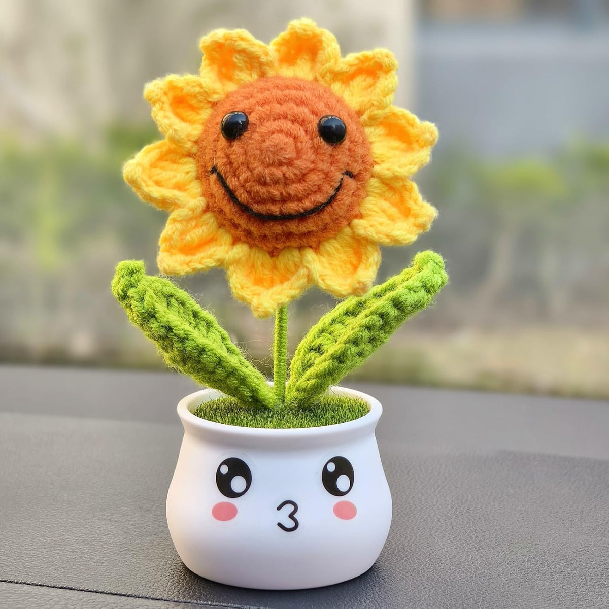 Crochet Sunflower Gifts For Women, Artificial Sun Flower For Office Desk Car Dashboard Decor, For Women Birthday (1 Sunflower - M)