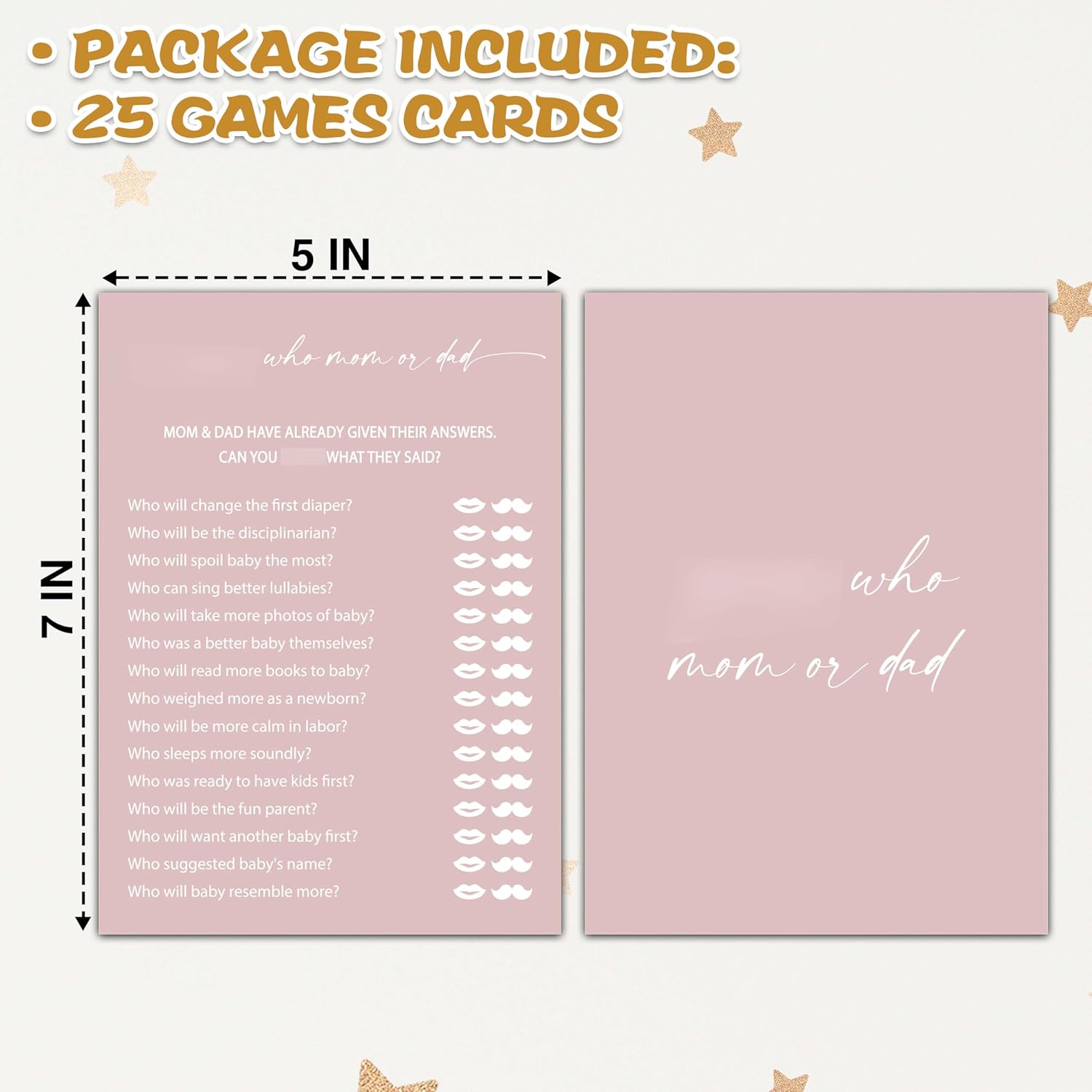 Blush Pink Baby Shower Games, Mom Or Dad Baby Shower Game Cards, Gender Reveal Party Games, Party Activities & Decorations -25 Game Cards(B04)
