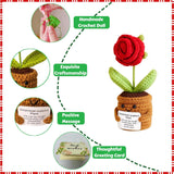 Handmade Positive Flower Crochet, Inspirational Gift For Women Men, Emotional Support Crochet Flower With Positive Card For Valentine'S Day, Teacher, Boss, Mom, Friends, Office Decor Home Decor (Rose)