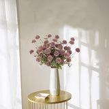 Faux Silk Pompom Mum Artificial Flowers,8 Stems Purple Fake Kiku Flower With 3 Branches Real Touch Eucalyptus Stems For Wedding Bouquet Home Party Floral Arrangements(Purple)