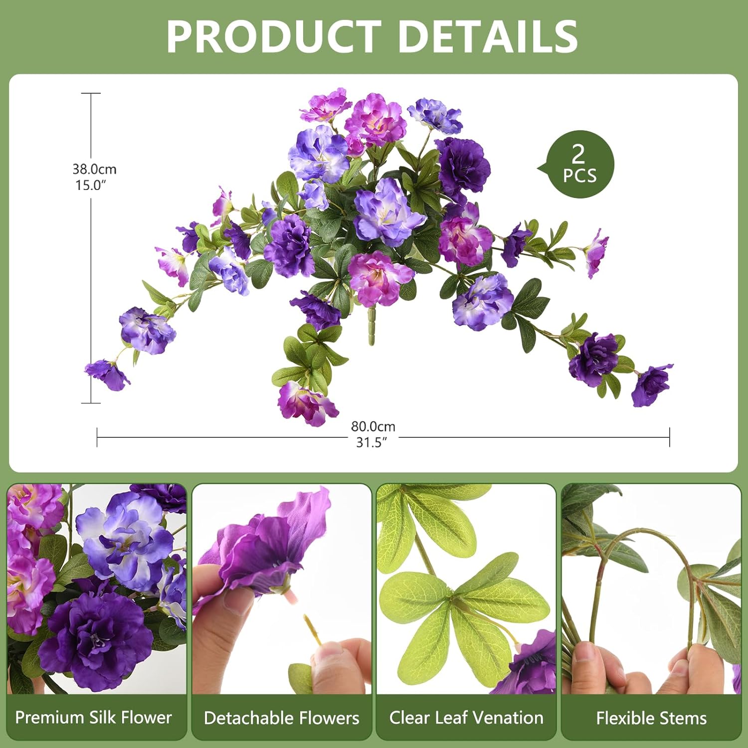 Artificial Fake Flowers For Outdoor, 2Pcs Realistic Fake Outdoor Flowers Plants, Uv Resistant Silk Faux Flower For Outside Front Door Porch Planters Patio Yard Garden Window