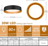 16.5 Inch Matte Black Gold LED Ceiling Light 30W Dimmable Flush Mount Fixture