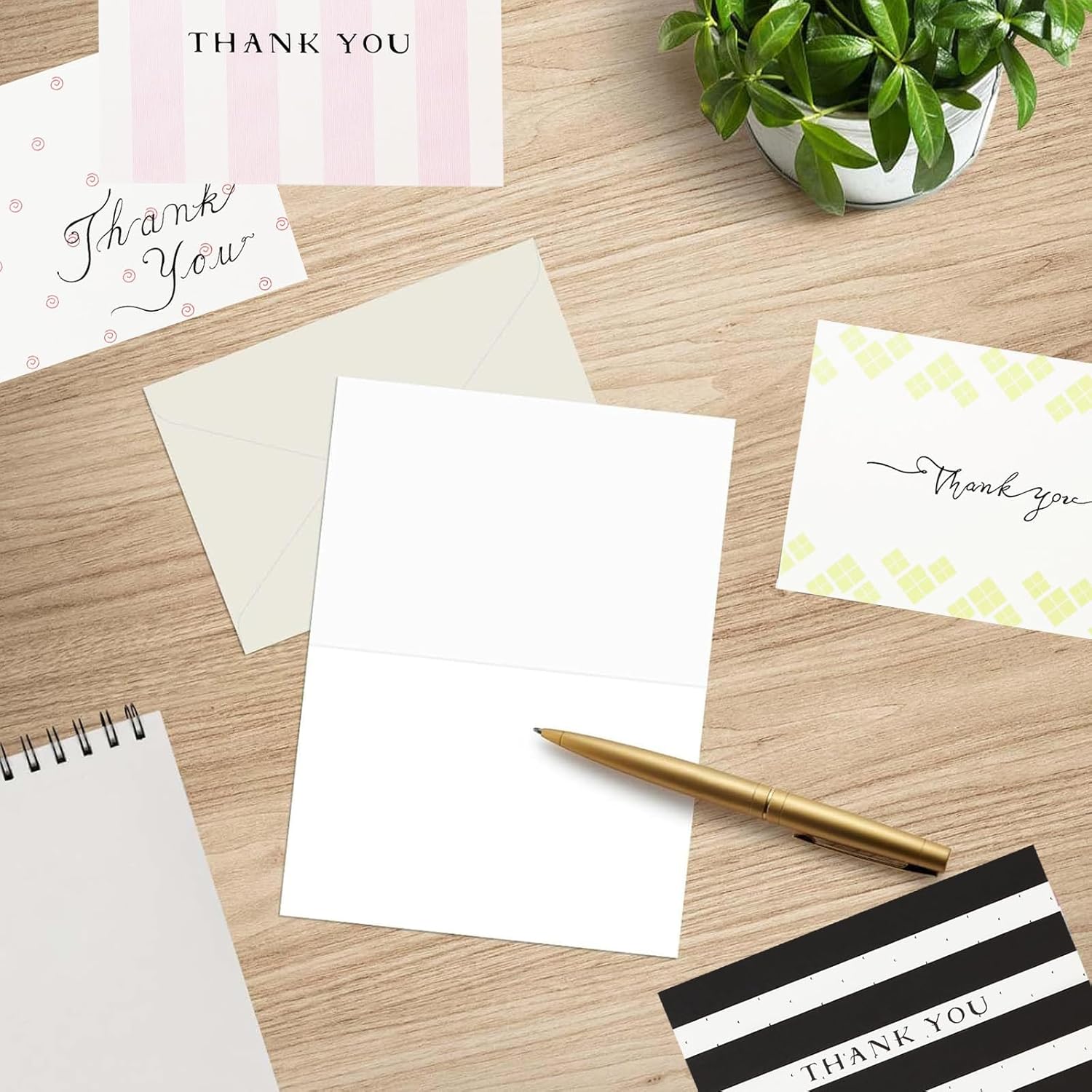 24Pcs Thank You Cards Set, 4.2 X 6.2 Inch Polka Dot And Stripe Style Thank You Cards With Envelopes, Stickers
