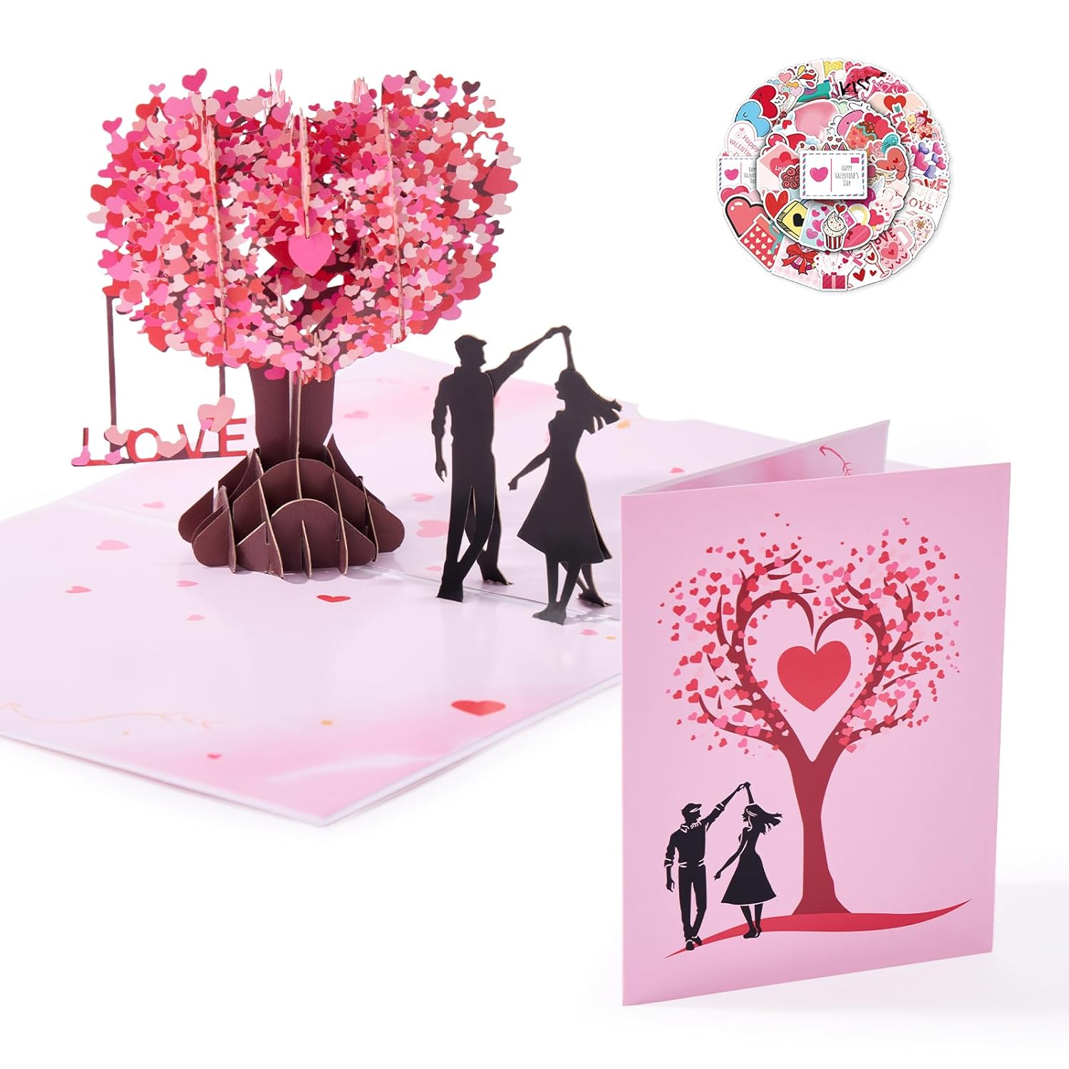 3D Pop Up Anniversary Card With 50 Stickers, Romantic Valentines Day Card,Engagement Gifts For Couples,Husband,Wife
