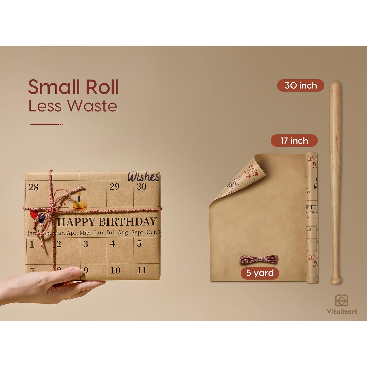 Write-On Calendar Birthday Wrapping Paper Set 17" With 5-Yard Twine Recyclable Customizable Gift Wrap For Birthday Party Baby Shower Handmade Crafts