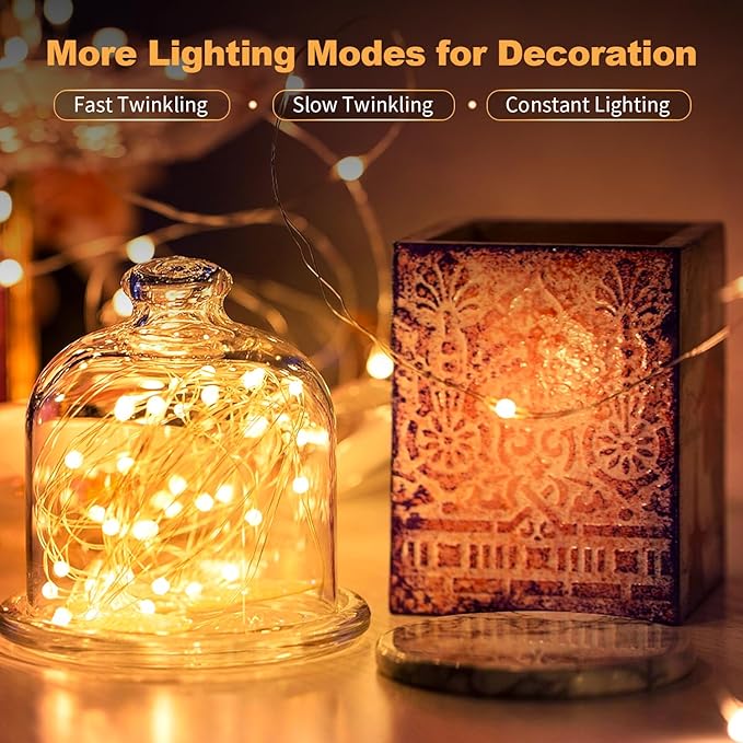 20 Pack Battery Operated Fairy Lights 7FT 20 LED Warm White Mini String Lights 3 Modes Waterproof for Mason Jars Wedding Decor
