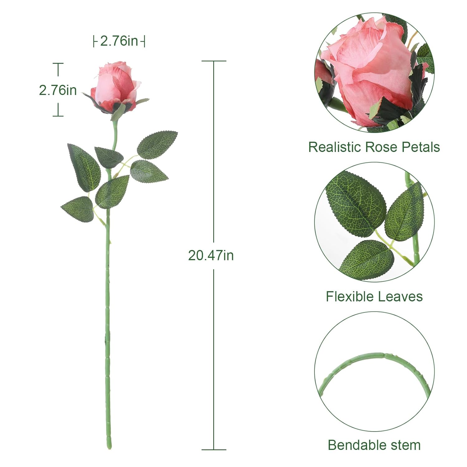12Pcs Deep Pink Roses Artificial Flowers – Realistic Silk Velvet Fake Flowers With Long Stems For Valentines Day Wedding Bouquets Home Decoration Party Centrepieces & Diy Floral Arrangements