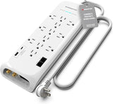 Heavy Duty Surge Protector Power Strip 12 Outlets 2 USB 2 Ethernet 2 Coax 6FT Extension Cord 4050J