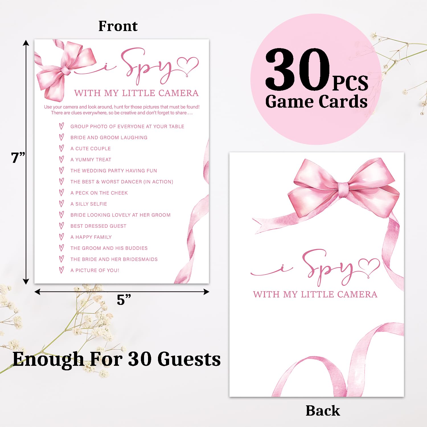 Bridal Shower Games 30 Guests, I Spy With My Little Camera Bridal Shower Wedding Games For Reception, Rehearsal Dinner Engagement Party Activities Game Card/Hl 010