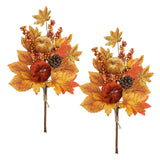 2Pack 16In Fall Picks And Sprays With Velvet Pumpkins Pinecones Berries Maple Leaves Artificial Fall Floral Branches Stems For Vases Autumn Table Centerpieces Seasonal Home Decor