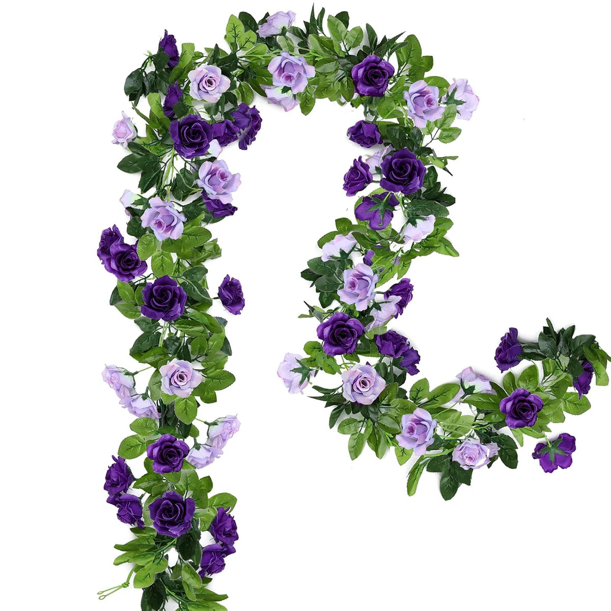 2 Pack Artificial Flower Garlands 15.8Ft Fake Rose Vines Silk Flowers Hanging Rose Ivy For Wedding Arch Party Home Garden Wall Decor (Purple)