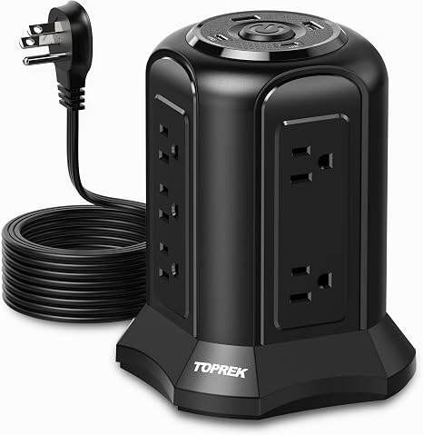 Tower Power Strip 10 Outlets 4 USB Ports 20W USB C Surge Protector 2100J 6.5FT Cord