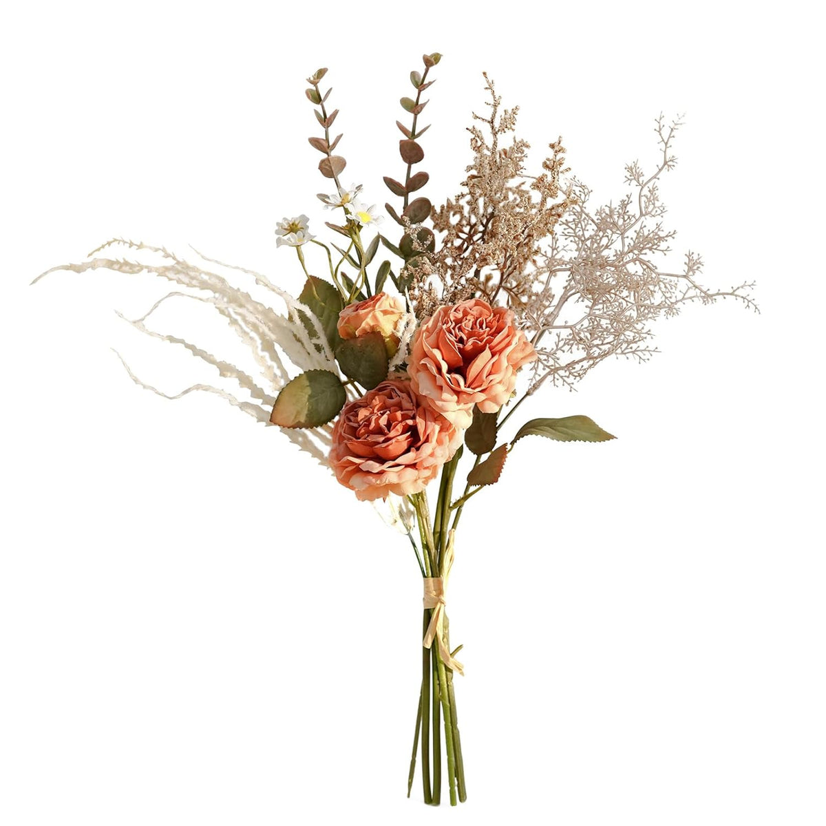 Design-Inspired Artificial Mixed Flower Bouquet, Faux Rose & Daisy Faux Flowers Plant For Table Decor, Home & Office Decor, Bridal Bouquet, Wedding Bouquet, Party Arrangements (Orange)