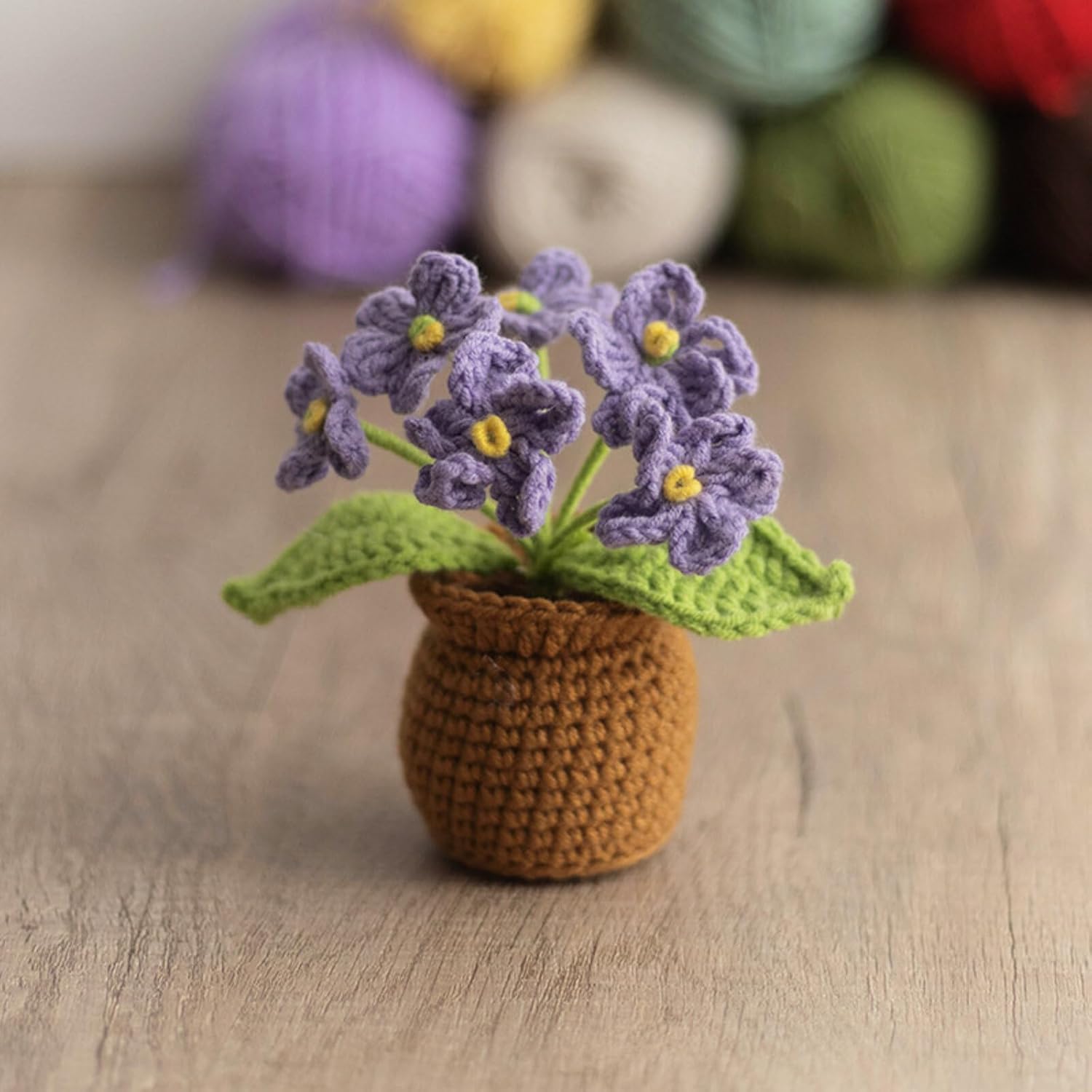 Crochet Flowers Cute Potted Flower Birthday Teacher’S Day Graduation Anniversary Christmas Valentines Decor For Car Dashboard Home Office Decoration (Blue Gradient Myosotis)