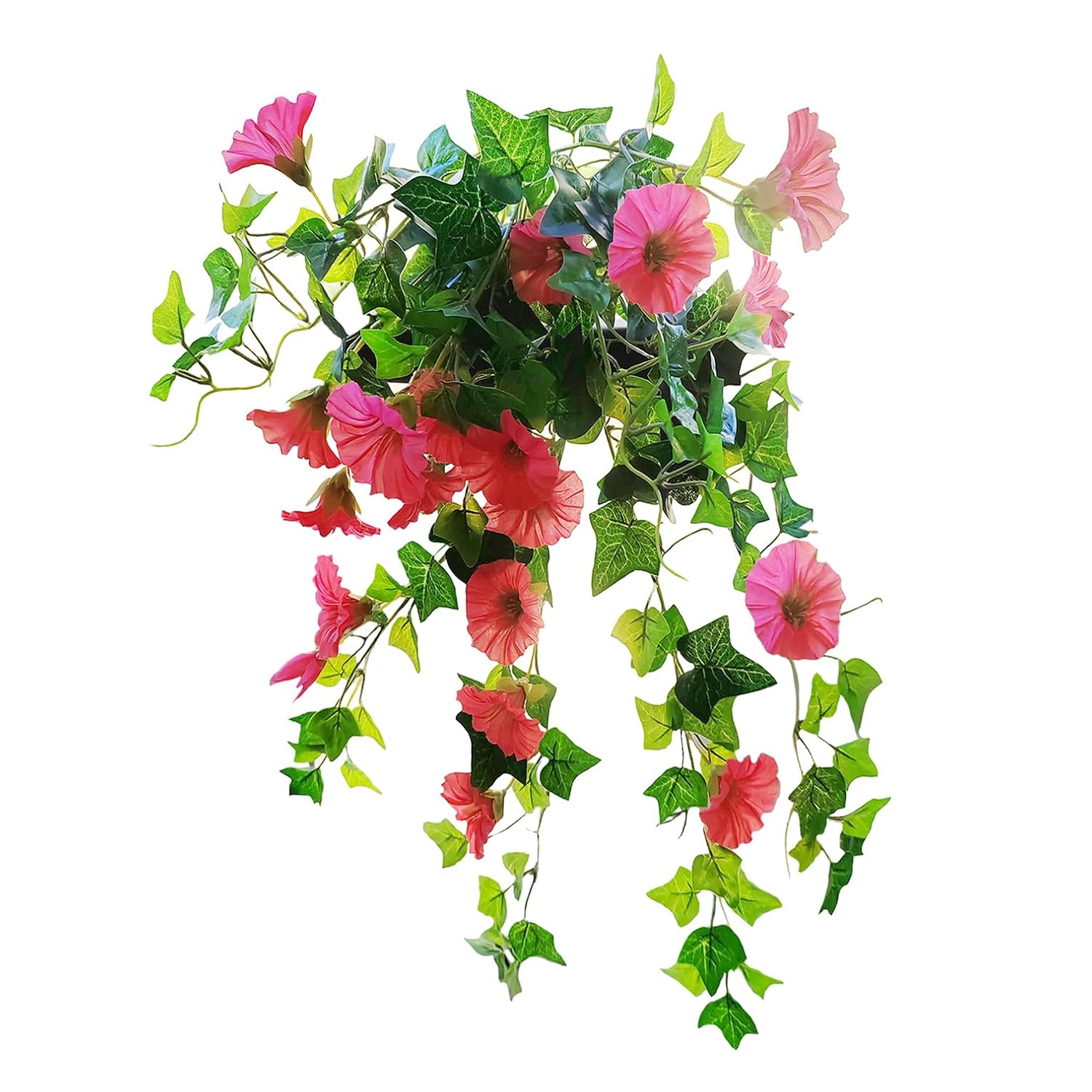 1 Branch(12 Stems/23 Flowers) Artificial Morning Glory Trumpet Flower Vine Plastic Flower Bouquet Hanging Wall Strings Flowers For Home Garden Wedding Party Decoration (Rose Red)