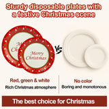 200 Pcs Merry Christmas Disposable Dinnerware Set For 25 Guests Christmas Paper Plates (7"& 9"), Paper Cups, Napkins, Plastic Cutlery For Xmas Winter Holiday Dinner Party Celebrations