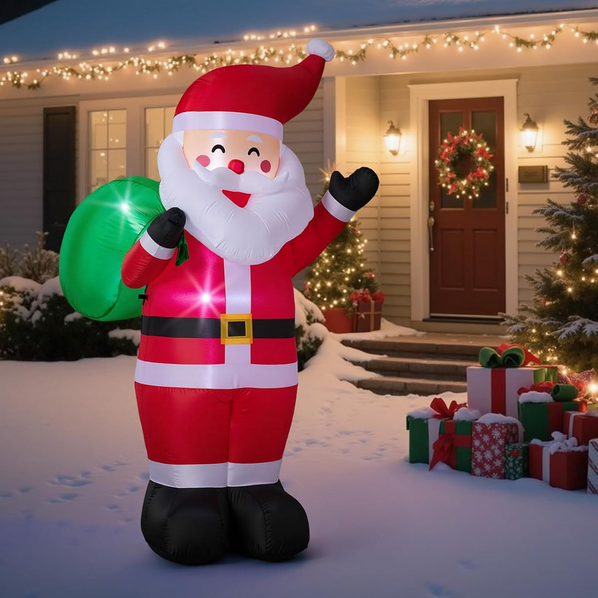 6Ft Christmas Inflatable Santa Outdoor Decoration, Blow Up Santa Claus Carrying Gift Sack Yard Decoration, Large Inflata