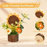 Cute Crochet Flowers Bouquet, Handmade Knitted Sunflowers With Wooden Pot, Crocheted Flower Plants Gifts For Women Office Desk Decor, Valentine'S Day Christmas Birthday Mother’S Day