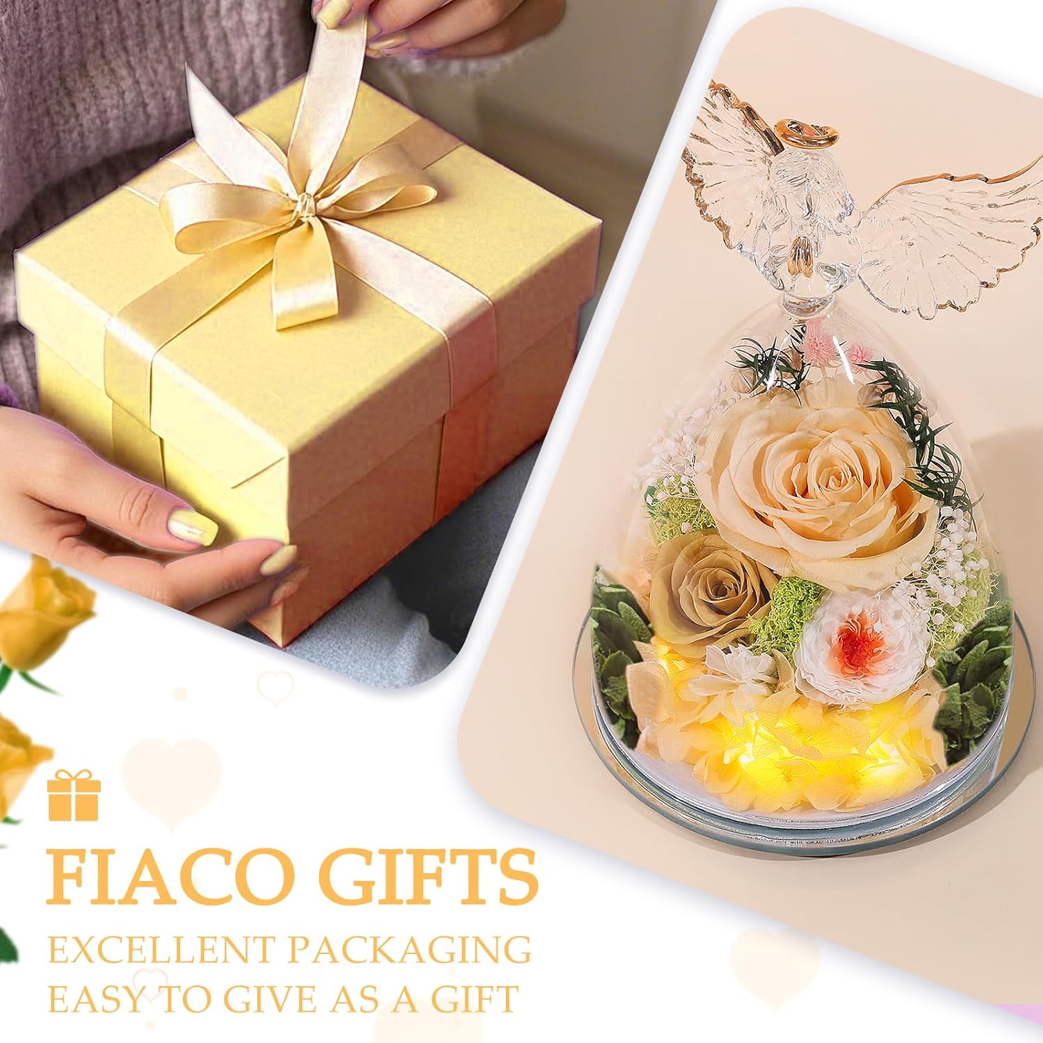 Gifts For Mom Birthday Gifts For Women Preserved Rose In Glass Angel Figurines Forever Fresh Flowers For Delivery Valentines Day & Mothers Day Eternal Roses For Grandma Wife Daughter
