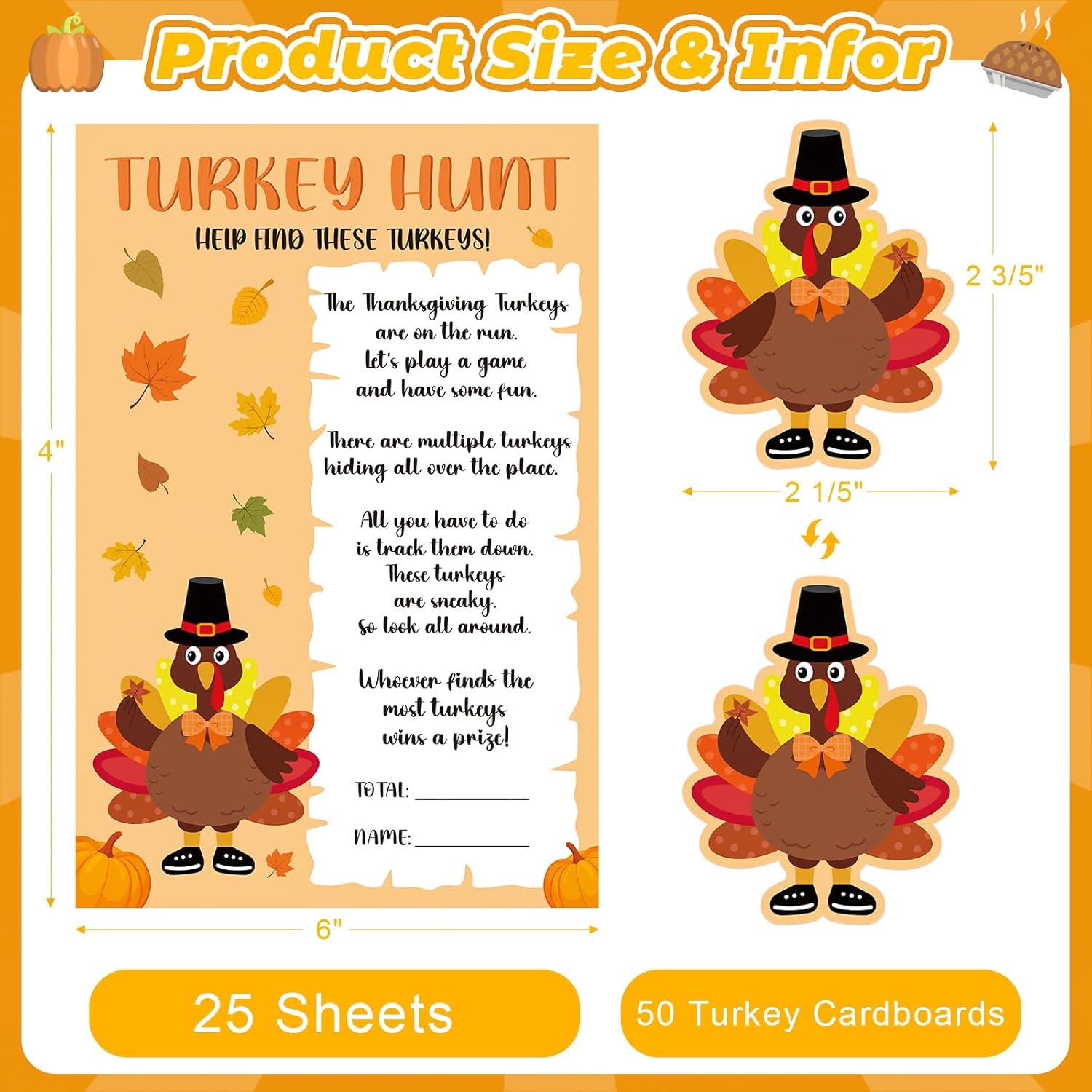 Thanksgiving Games For Family Adults Office Large Groups Party, Turkey Hunt Game, Fall Families Classroom Activities With 50 Paper Turkeys - 25 Players (Turkey Hunt)