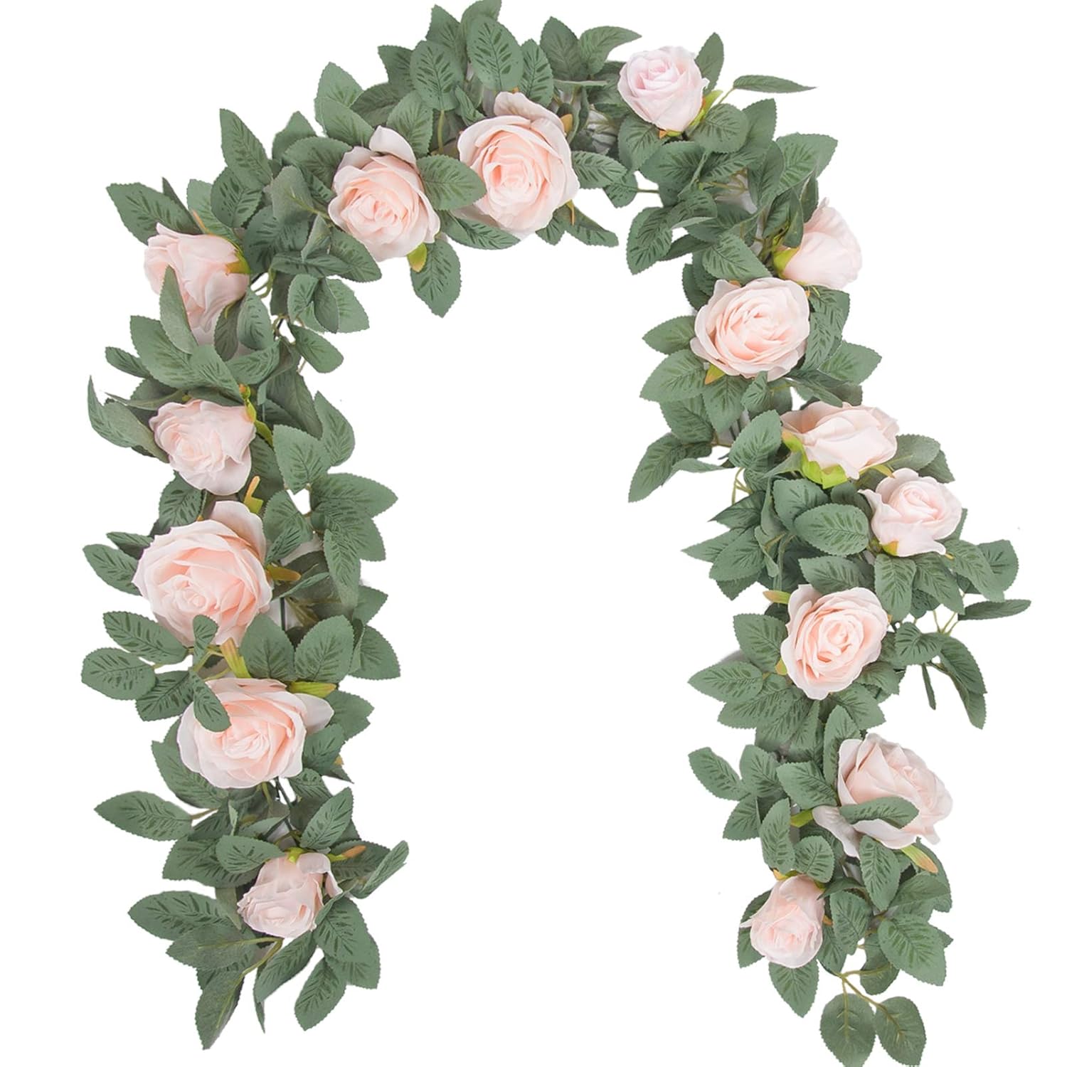 2 Pcs 13Ft Artificial Eucalyptus Flower Garland With Fake Silk Rose Flower Vine Rose Leaves Greenery Garland For Wedding Arch Table Wall Backdrop Party Room Decor (Pink)