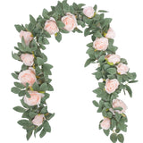 2 Pcs 13Ft Artificial Eucalyptus Flower Garland With Fake Silk Rose Flower Vine Rose Leaves Greenery Garland For Wedding Arch Table Wall Backdrop Party Room Decor (Pink)