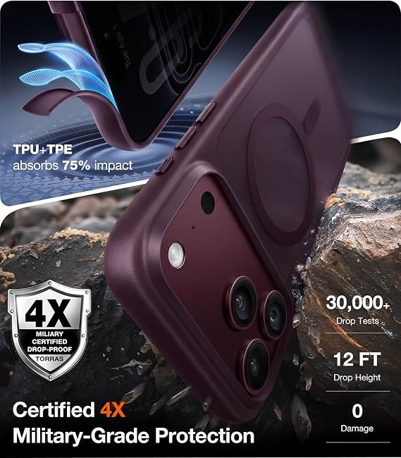 Stronger Magnetic Shockproof Burgundy Case for iPhone 18 Pro Protective Cover
