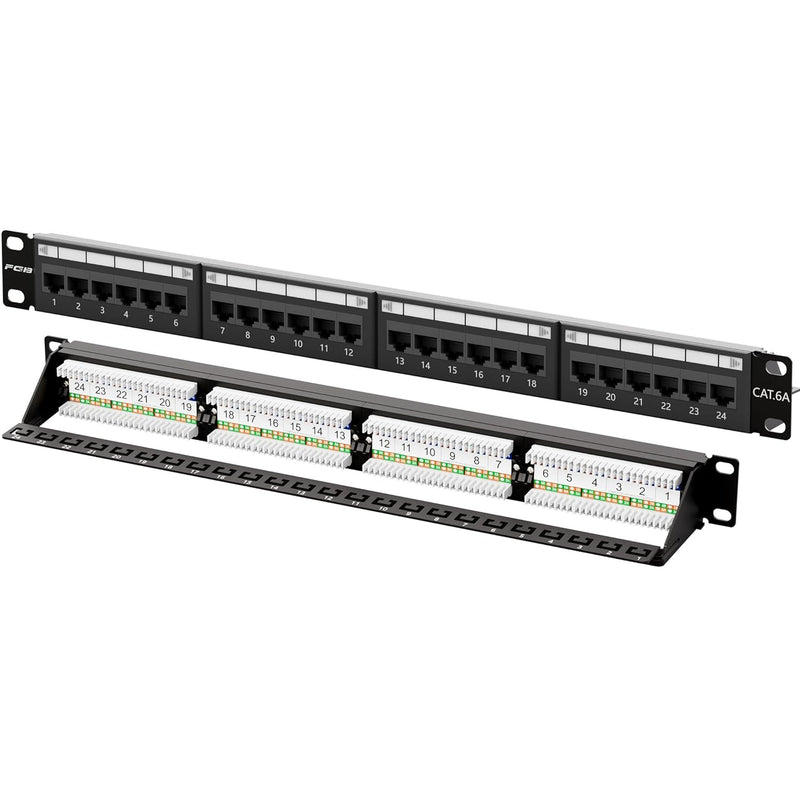 1U 24 Port Cat6A Patch Panel, 19" Rackmount Or Wall Mount Patch Panel, Network