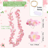 Cherry Blossom Flower Garland With String Light Artificial Hanging Silk Pink Flower Vines Garland For Wedding Bedroom Spring Home Party Kawaii Japanese Decor(4 Pcs)