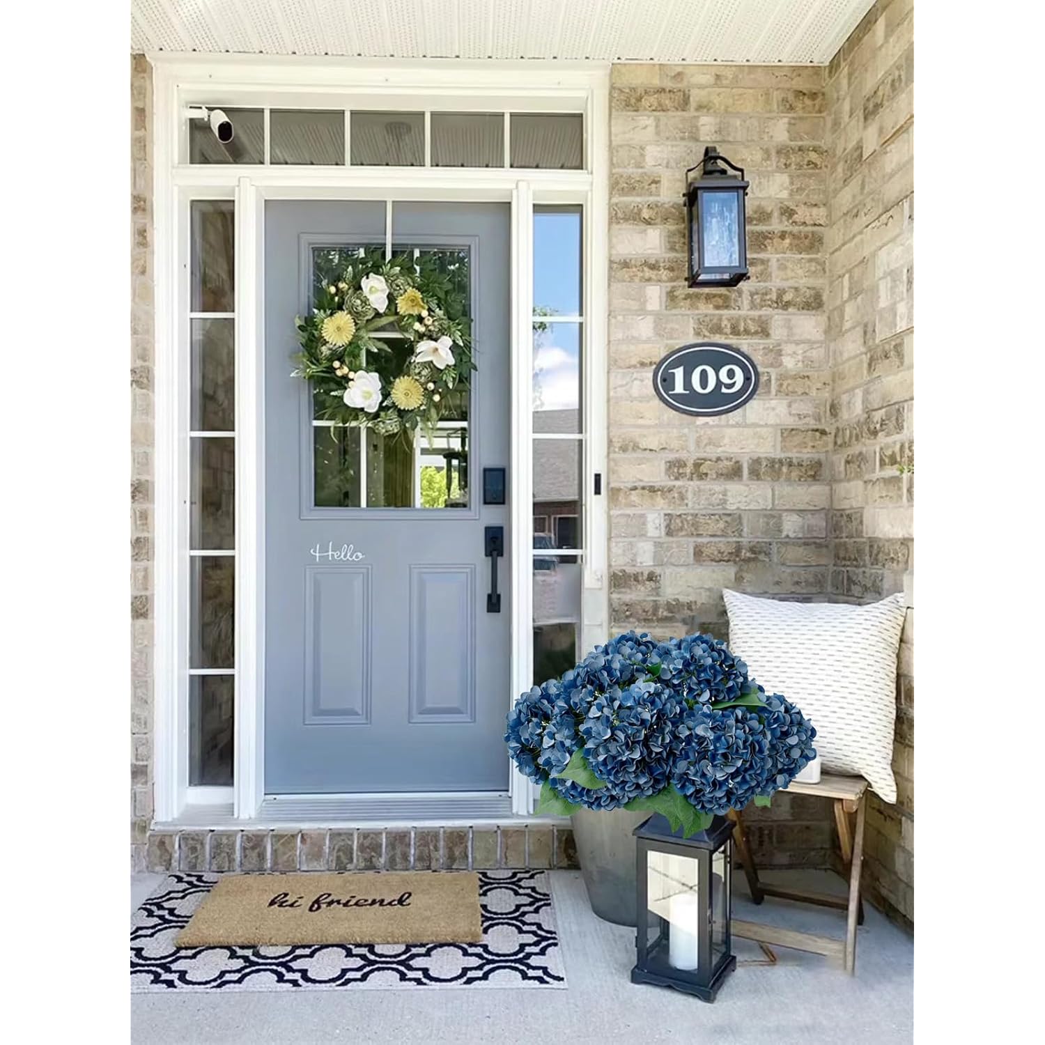 5 Pcs Dark Blue Silk Hydrangeas Artificial Flower Boho Dried Touch 20'' Faux Hydrangeas For Fall Indoor Home Decor Kitchen Living Room Outdoor Porch Wedding Flower Arrangement
